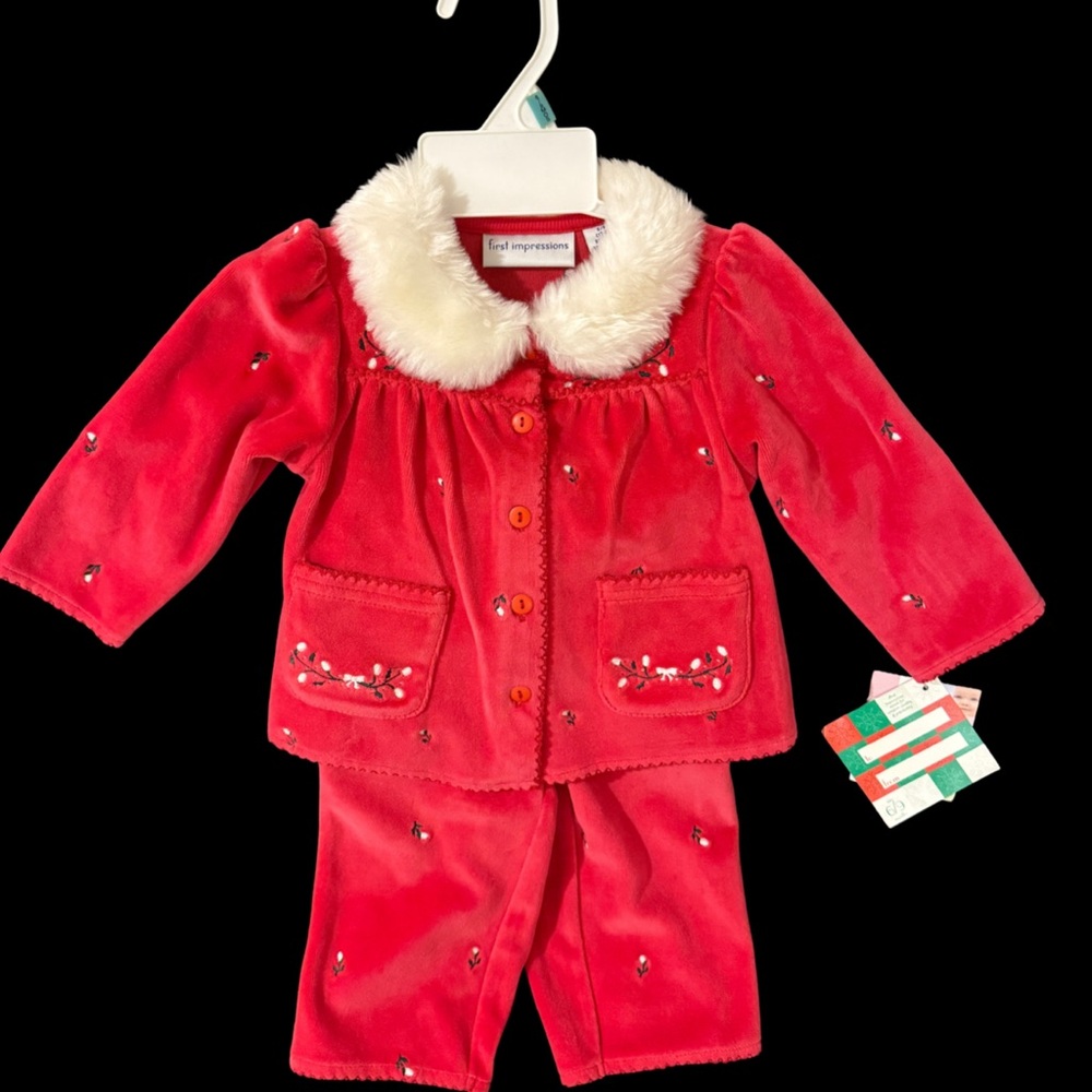 First Impressions Red Velvet Outfit with White Fur Collar